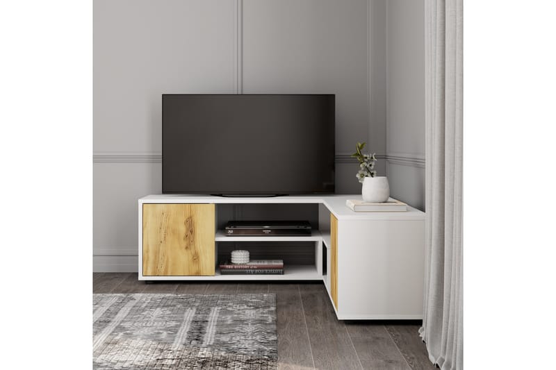 Pienk Tv-bänk 125 cm - Vit/Ek - Möbler - Tv möbel & mediamöbel - TV bänk & mediabänk