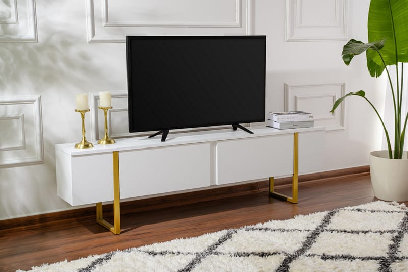 Serenity Tv-bänk 180x30 cm - Vit/Guld - Möbler - Tv möbel & mediamöbel - TV bänk & mediabänk