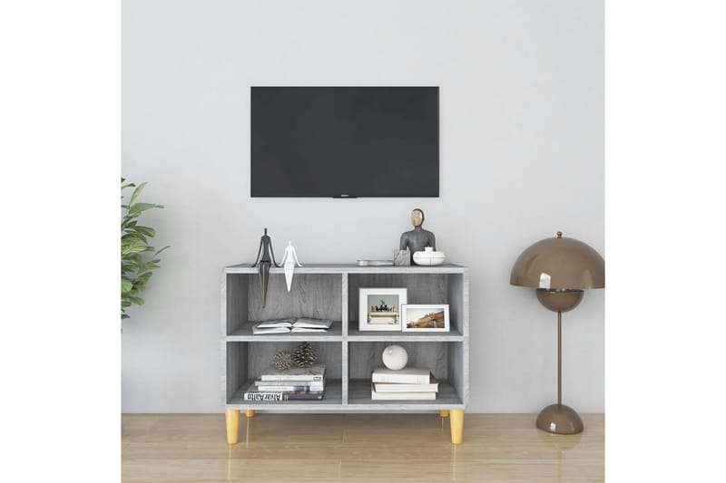 TV-bänk med massiva ben grå sonoma-ek 69,5x30x50 cm - Grå - Möbler - Tv möbel & mediamöbel - TV bänk & mediabänk