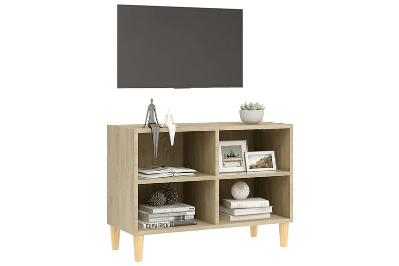 TV-bänk med massiva ben sonoma-ek 69,5x30x50 cm - Brun - Möbler - Tv möbel & mediamöbel - TV bänk & mediabänk