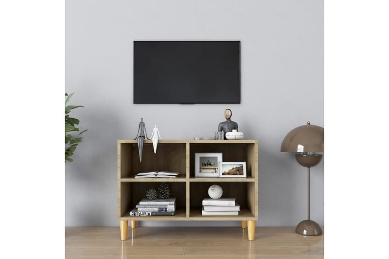 TV-bänk med massiva ben sonoma-ek 69,5x30x50 cm - Brun - Möbler - Tv möbel & mediamöbel - TV bänk & mediabänk