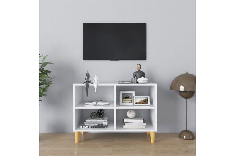 TV-bänk med massiva ben vit 69,5x30x50 cm - Vit - Möbler - Tv möbel & mediamöbel - TV bänk & mediabänk