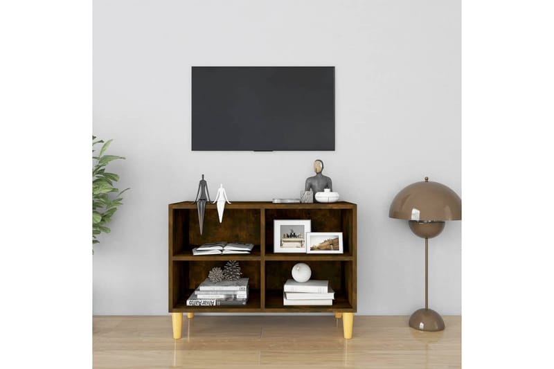 TV-bänk med massiva träben rökfärgad ek 69,5x30x50 cm - Brun - Möbler - Tv möbel & mediamöbel - TV bänk & mediabänk