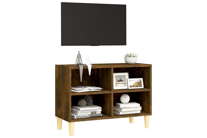 TV-bänk med massiva träben rökfärgad ek 69,5x30x50 cm - Brun - Möbler - Tv möbel & mediamöbel - TV bänk & mediabänk