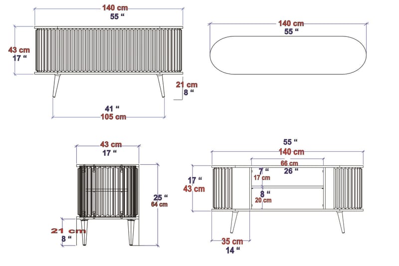 Andifli Tv-bänk 140x64 cm - Brun - TV bänk & mediabänk