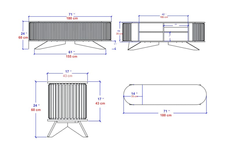 Andifli Tv-bänk 180x60 cm - Blå - Möbler - Tv möbel & mediamöbel - TV bänk & mediabänk