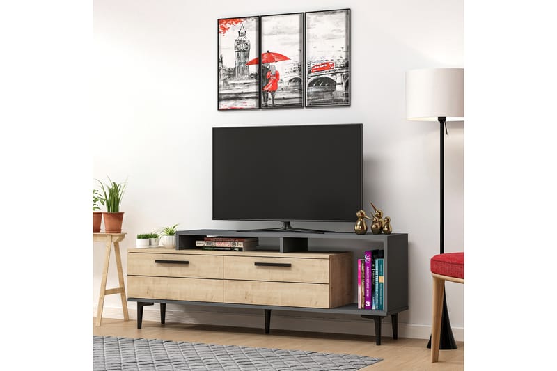 Binard Tv-bänk 150 cm - Blå/Natur/Antracit - TV bänk & mediabänk