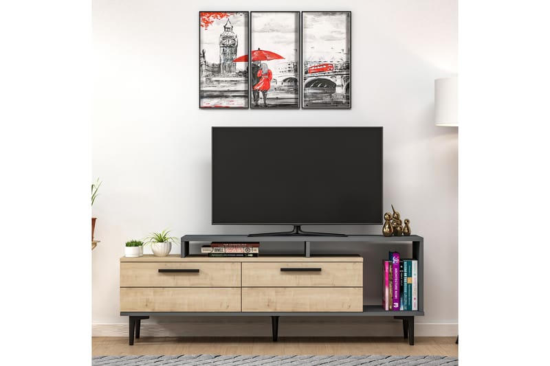Binard Tv-bänk 150 cm - Blå/Natur/Antracit - TV bänk & mediabänk
