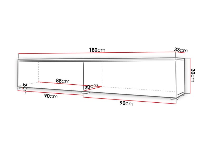 Cuguen TV-bänk 180 cm LED-belysning - Vit|Grå|Vit LED - TV bänk & mediabänk