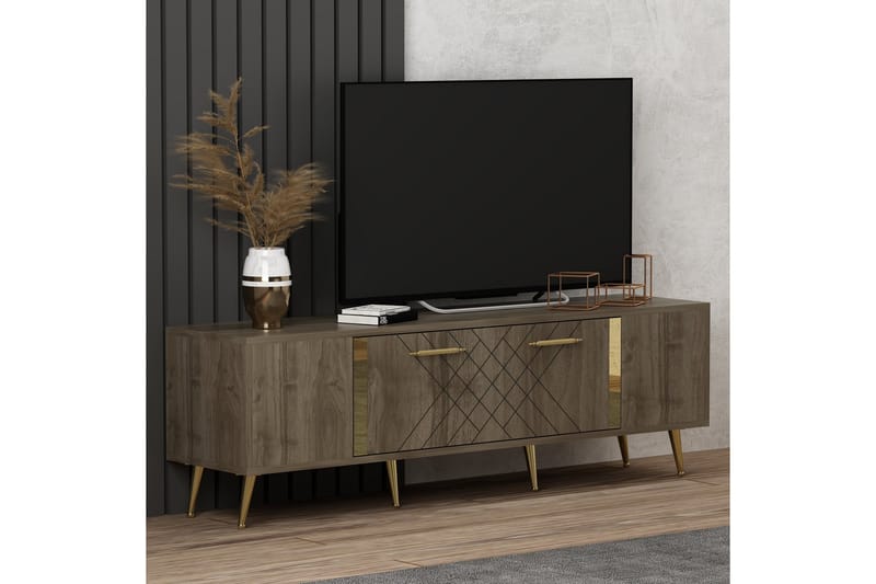 Detas Tv-bänk 150x35 cm Brun/Guld - Hanah Home - TV bänk & mediabänk