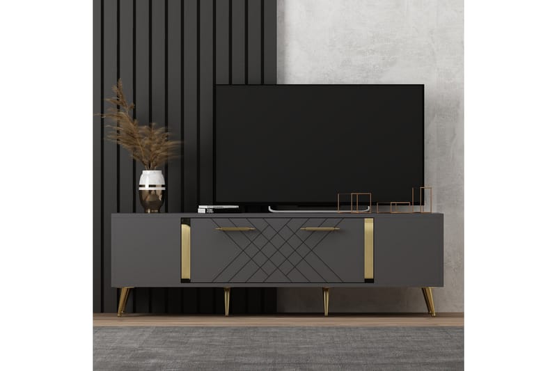 Detas Tv-bänk 150x35 cm Svart/Guld - Hanah Home - TV bänk & mediabänk