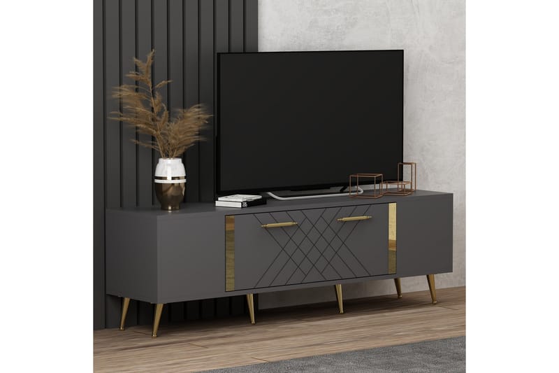 Detas Tv-bänk 150x35 cm Svart/Guld - Hanah Home - TV bänk & mediabänk