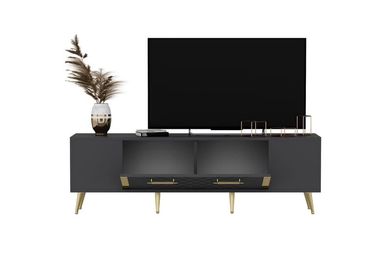 Detas Tv-bänk 150x35 cm Svart/Guld - Hanah Home - TV bänk & mediabänk