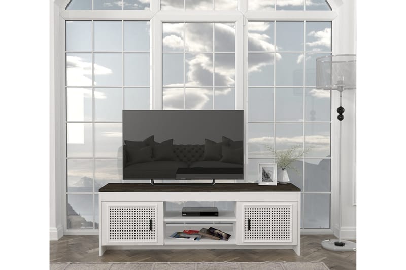 Jessila Tv-bänk 150 cm - Vit/Mörkbrun - TV bänk & mediabänk