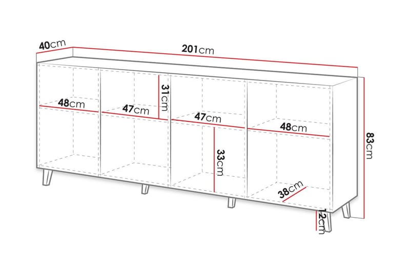 Juniskär ribbad skänk i vitt trä med förvaring - 40x82x200 - Vit - Möbler - Tv möbel & mediamöbel - TV bänk & mediabänk