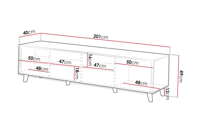 Juniskär Ribbad TV Bänk i trä med förvaring - 40 cm djup 200 cm bred 49 cm hög - Ek / Svart / Trä / Ribbad - Möbler - Tv möbel & mediamöbel - TV bänk & mediabänk