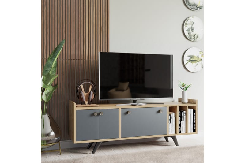 Midelt Tv-bänk 150 cm - Antracit/Natur - TV bänk & mediabänk