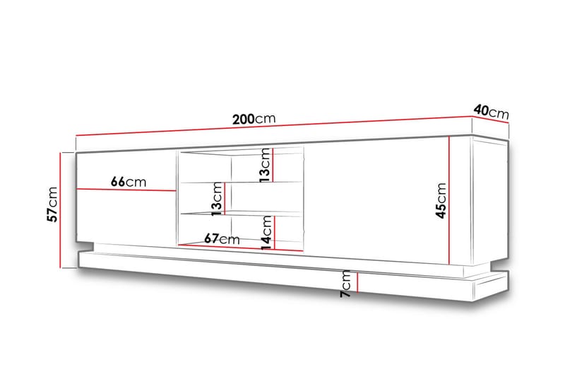 Qiu Tv bänk med Förvaring + Hyllor 200 cm - Vit / Högglans / Glas - Möbler - Tv möbel & mediamöbel - TV bänk & mediabänk