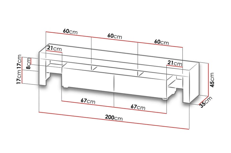 Solo TV-bänk 200x35x45 cm - Grå|Vit - Möbler - Tv möbel & mediamöbel - TV bänk & mediabänk