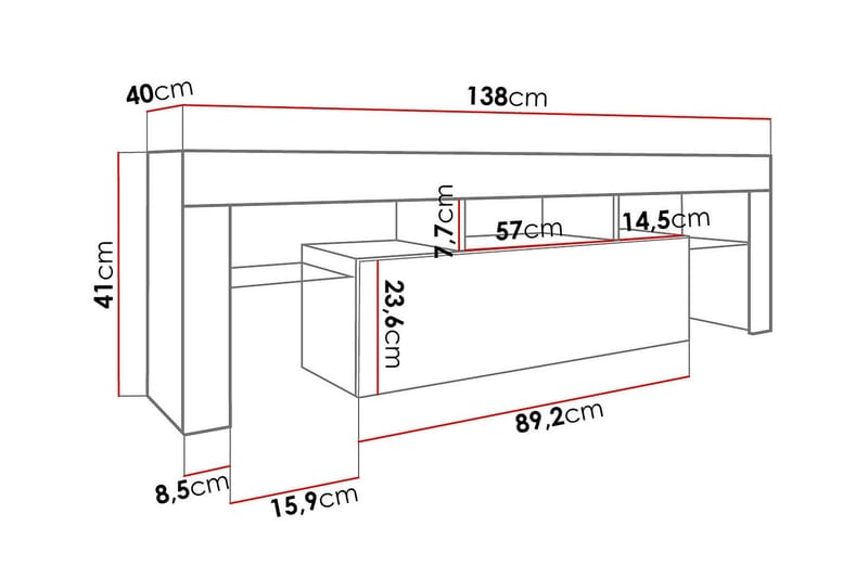 Toro TV-bänk 138x40x41 cm - Grå|Vit - Möbler - Tv möbel & mediamöbel - TV bänk & mediabänk