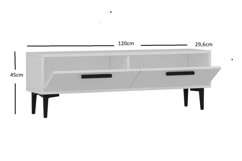 Tv-bänk 120 cm 2 Skåp - Vit/Svart - TV bänk & mediabänk