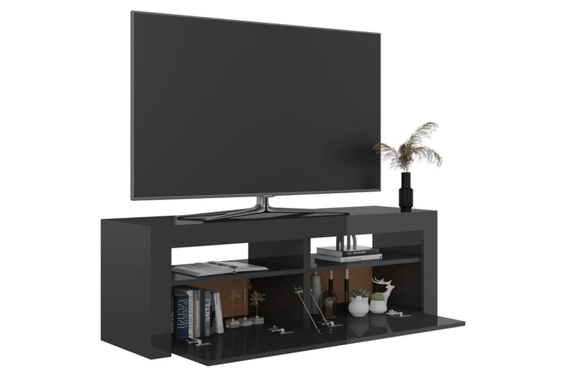 TV-bänk med LED-belysning grå högglans 120x35x40 cm - Grå - Möbler - Tv möbel & mediamöbel - TV bänk & mediabänk