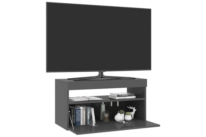 Tv-bänk med LED-belysning grå högglans 75x35x40 cm - Grå - Möbler - Tv möbel & mediamöbel - TV bänk & mediabänk