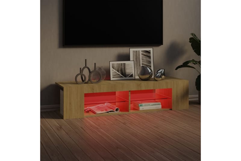 TV-bänk med LED-belysning sonoma-ek 135x39x30 cm - Brun - TV bänk & mediabänk