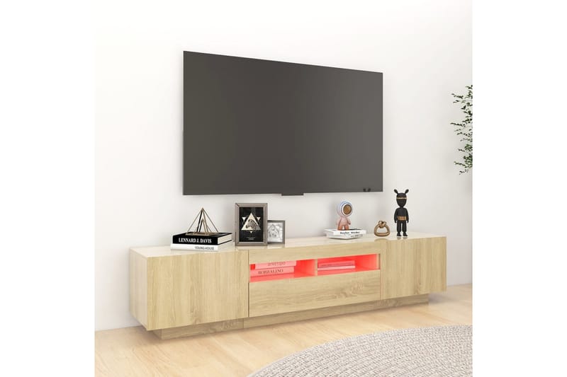 TV-bänk med LED-belysning sonoma-ek 180x35x40 cm - Brun - TV bänk & mediabänk