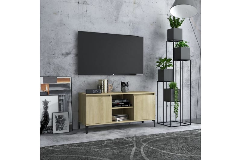 TV-bänk med metallben sonoma-ek 103,5x35x50 cm - Brun - TV bänk & mediabänk