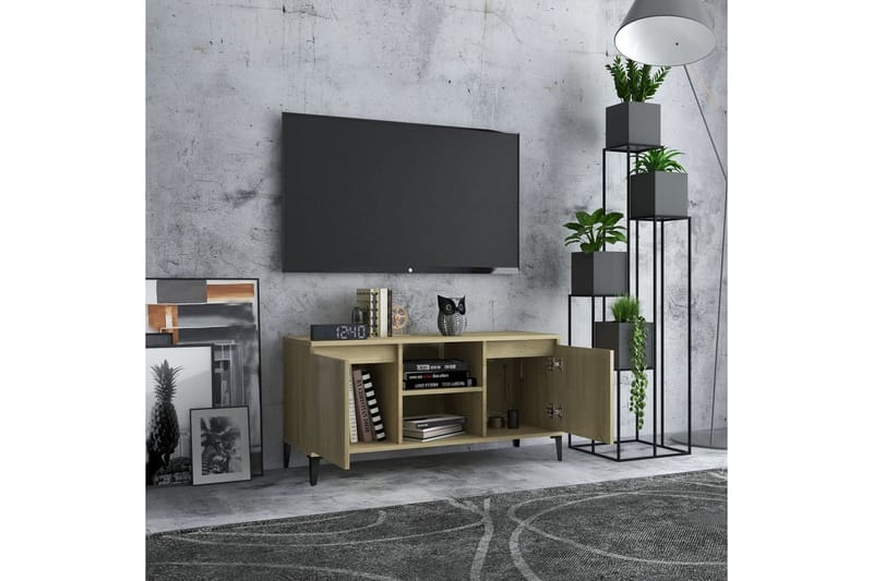 TV-bänk med metallben sonoma-ek 103,5x35x50 cm - Brun - TV bänk & mediabänk