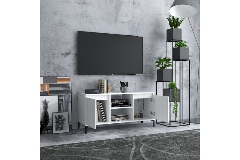 TV-bänk med metallben vit 103,5x35x50 cm - Vit - TV bänk & mediabänk