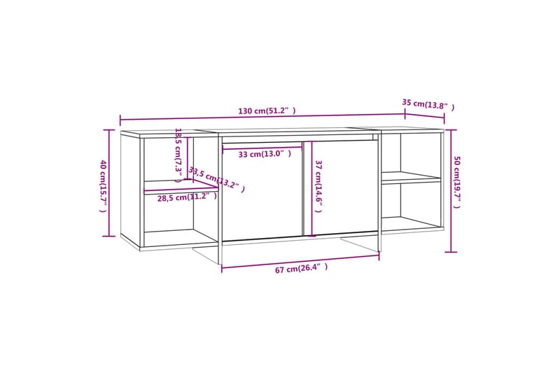 TV-bänk rökfärgad ek 130x35x50 cm spånskiva - Brun - Möbler - Tv möbel & mediamöbel - TV bänk & mediabänk