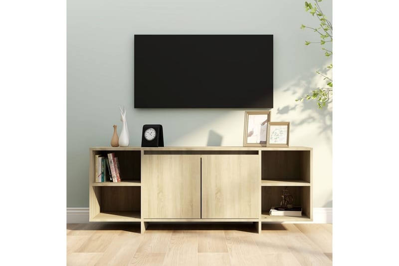 TV-bänk sonoma-ek 130x35x50 cm spånskiva - Beige - Möbler - Tv möbel & mediamöbel - TV bänk & mediabänk