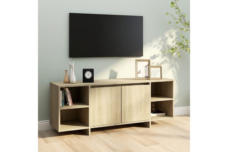 TV-bänk sonoma-ek 130x35x50 cm spånskiva - Beige - Möbler - Tv möbel & mediamöbel - TV bänk & mediabänk