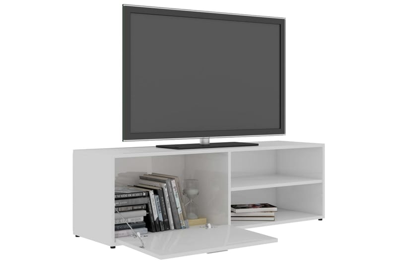 TV-bänk vit högglans 120x34x37 cm spånskiva - Vit - TV bänk & mediabänk