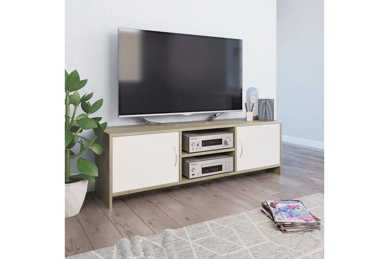 TV-bänk vit och sonoma ek 120x30x37,5 cm spånskiva - Flerfärgad - Möbler - Tv möbel & mediamöbel - TV bänk & mediabänk