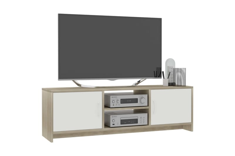 TV-bänk vit och sonoma ek 120x30x37,5 cm spånskiva - Flerfärgad - Möbler - Tv möbel & mediamöbel - TV bänk & mediabänk