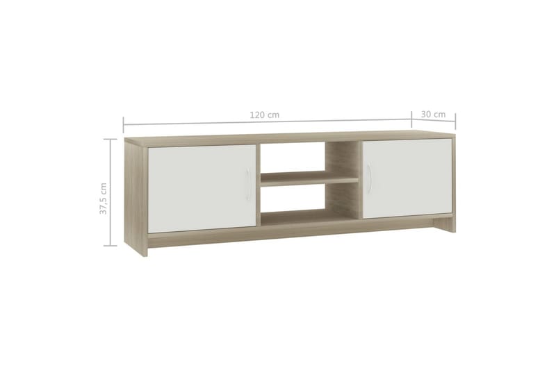 TV-bänk vit och sonoma ek 120x30x37,5 cm spånskiva - Flerfärgad - Möbler - Tv möbel & mediamöbel - TV bänk & mediabänk