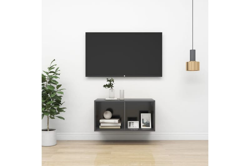 Väggmonterad tv-bänk grå 37x37x72 cm spånskiva - Grå - TV bänk & mediabänk