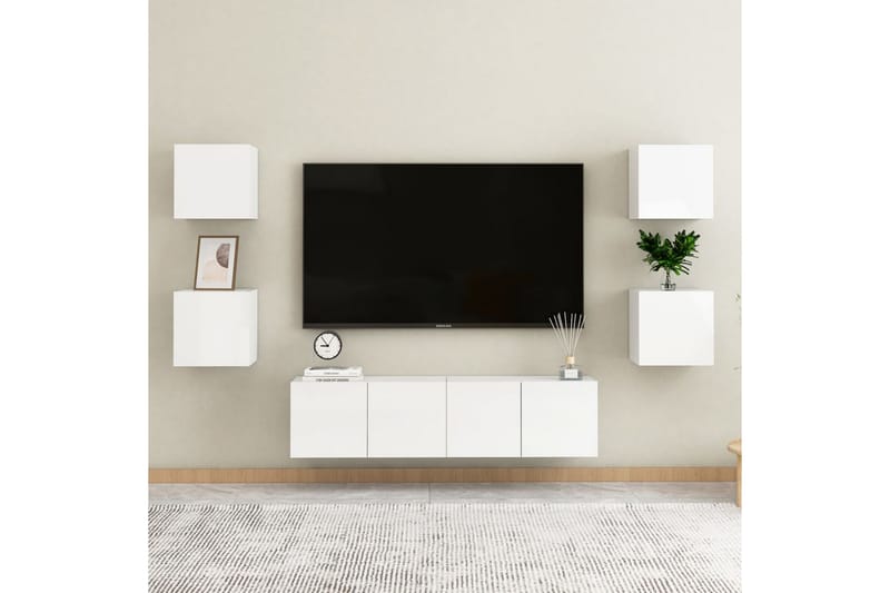 Väggmonterade tv-skåp 2 st vit högglans 30,5x30x30 cm - Vit - TV bänk & mediabänk