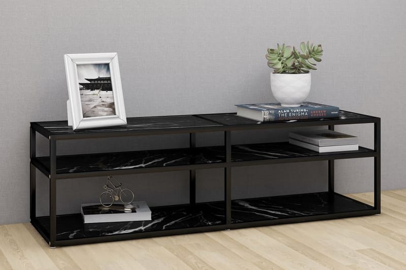 TV-bänk svart marmor 140x40x40,5 cm härdat glas - Svart - TV bänk & mediabänk