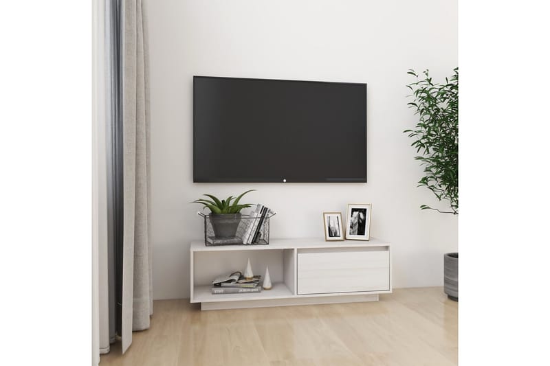 TV-bänk vit 110x30x33,5 cm massiv furu - Vit - Möbler - Tv möbel & mediamöbel - TV bänk & mediabänk