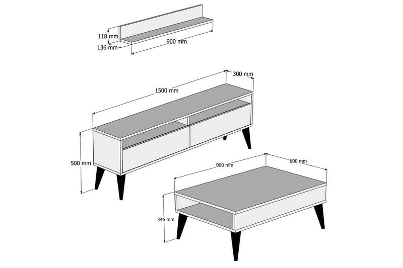 Hoptrup Vardagsrumsset 150 cm - Vit - TV-möbelset