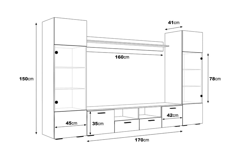 Mellon Tv-Möbelset med Förvaring + Hyllor 41x260 cm - Glas / Vit - Möbler - Tv möbel & mediamöbel - TV-möbelset