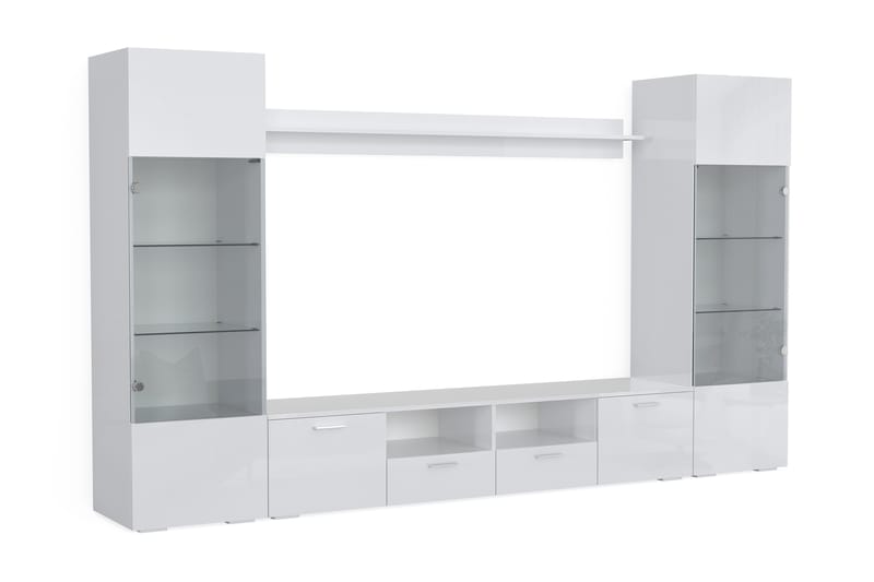 Mellon Tv-Möbelset med Förvaring + Hyllor 41x260 cm - Glas / Vit - Möbler - Tv möbel & mediamöbel - TV-möbelset