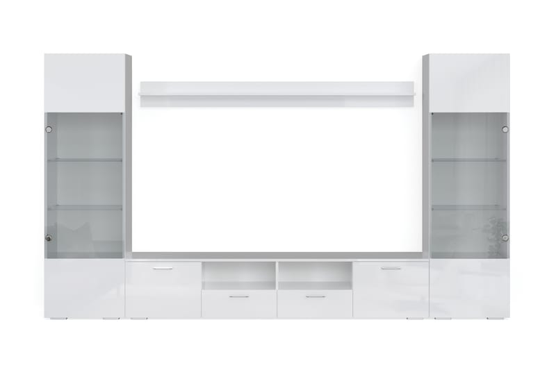 Mellon Tv-Möbelset med Förvaring + Hyllor 41x260 cm - Glas / Vit - Möbler - Tv möbel & mediamöbel - TV-möbelset