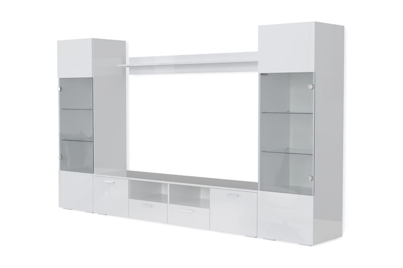 Mellon Tv-Möbelset med Förvaring + Hyllor 41x260 cm - Glas / Vit - Möbler - Tv möbel & mediamöbel - TV-möbelset