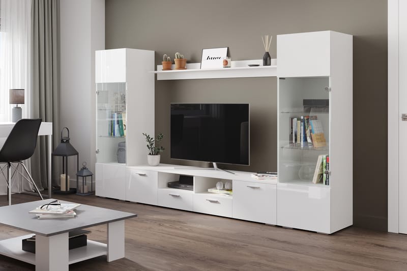 Mellon Tv-Möbelset med Förvaring + Hyllor 41x260 cm - Glas / Vit - Möbler - Tv möbel & mediamöbel - TV-möbelset