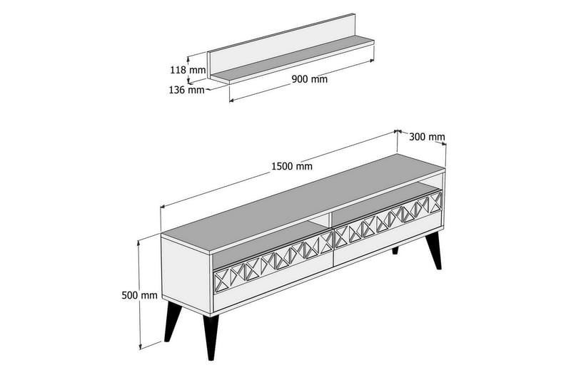 Muennink TV-Möbelset 150 cm - Vit/ek - TV-möbelset